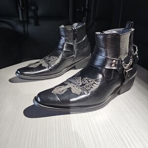 Alberto Fellini Western-10 Men’s 6.5 Black Zip Up Ankle Boots PreOwned Condition